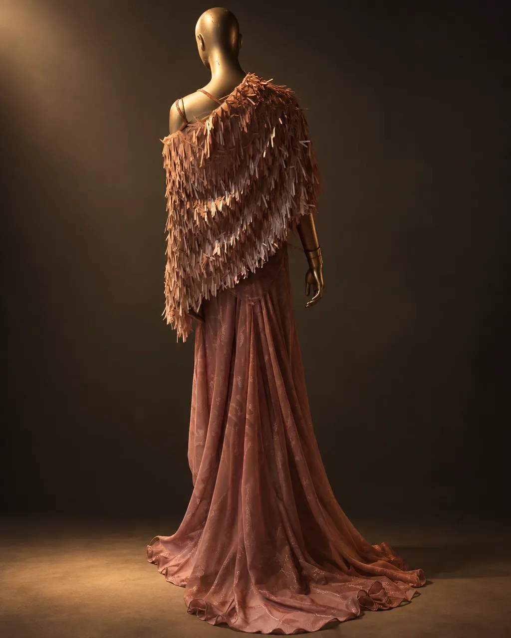 Draped textured Winter Couture silhouette on a mannequin